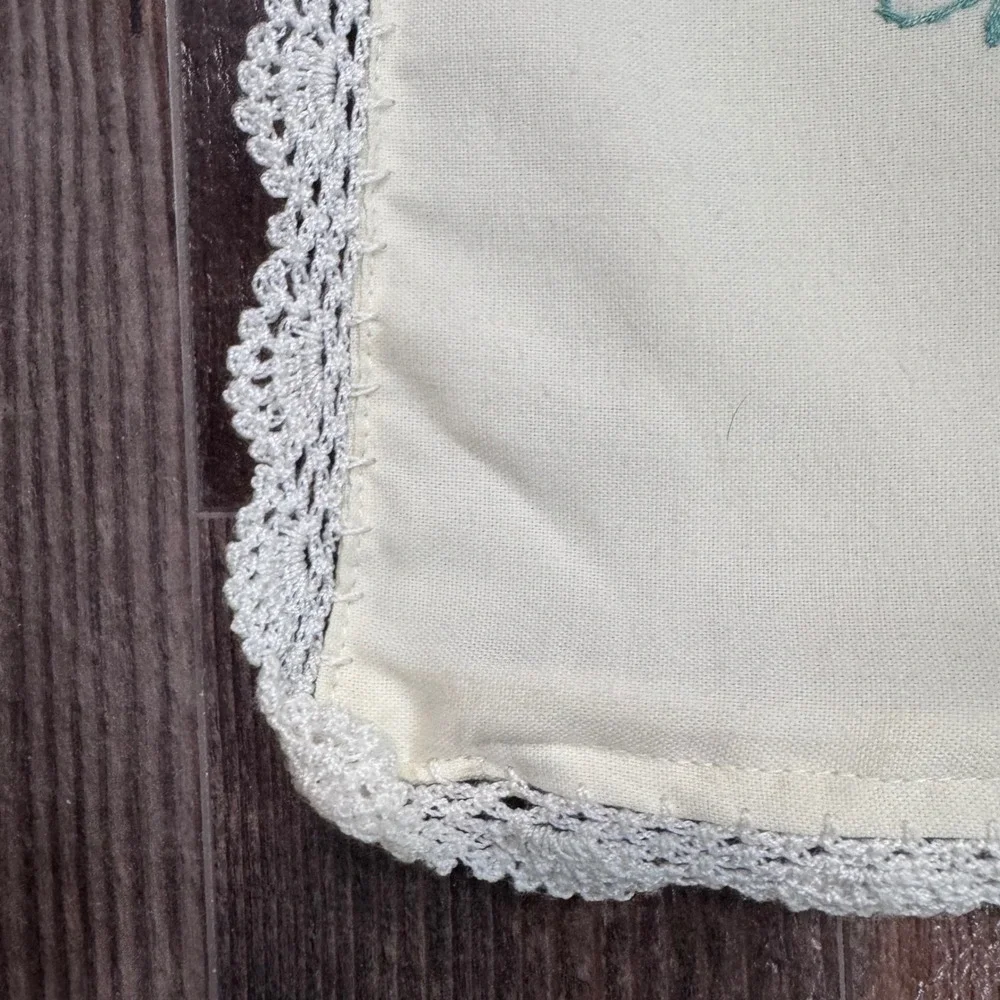 Vintage Hand Embroidered Floral Lace Trim Pillow Covers Set of 2 Cream 15.5